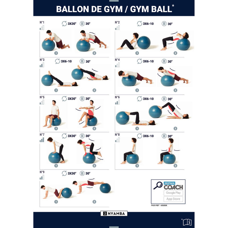 GYM BALL RÉSISTANT TAILLE 3 / 75 cm BLEU Maroc achat en ligne