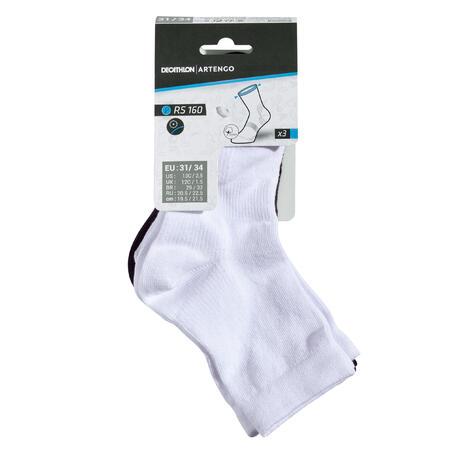 CHAUSSETTES DE SPORT ENFANT HAUTES ARTENGO RS 160 BLANC MARINE LOT DE 3