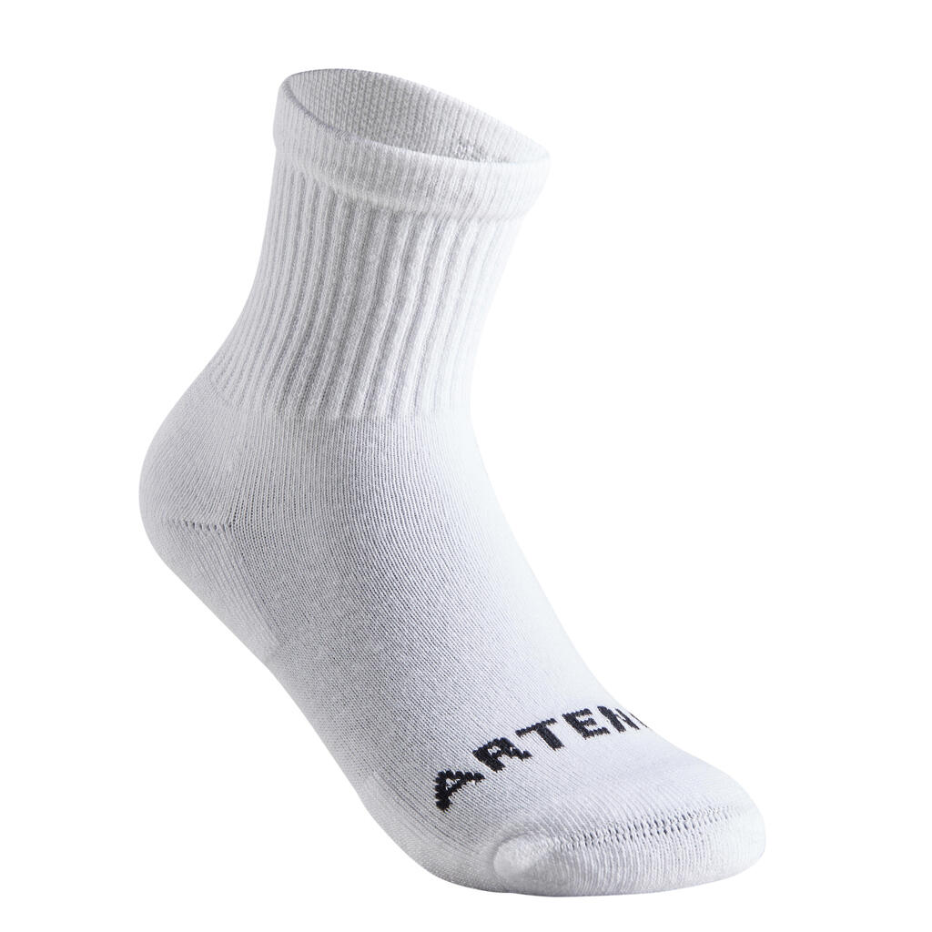 CHAUSSETTES SPORTS DE RAQUETTES HAUTES ENFANT ARTENGO  RS 100 BLANCHE LOT DE 3