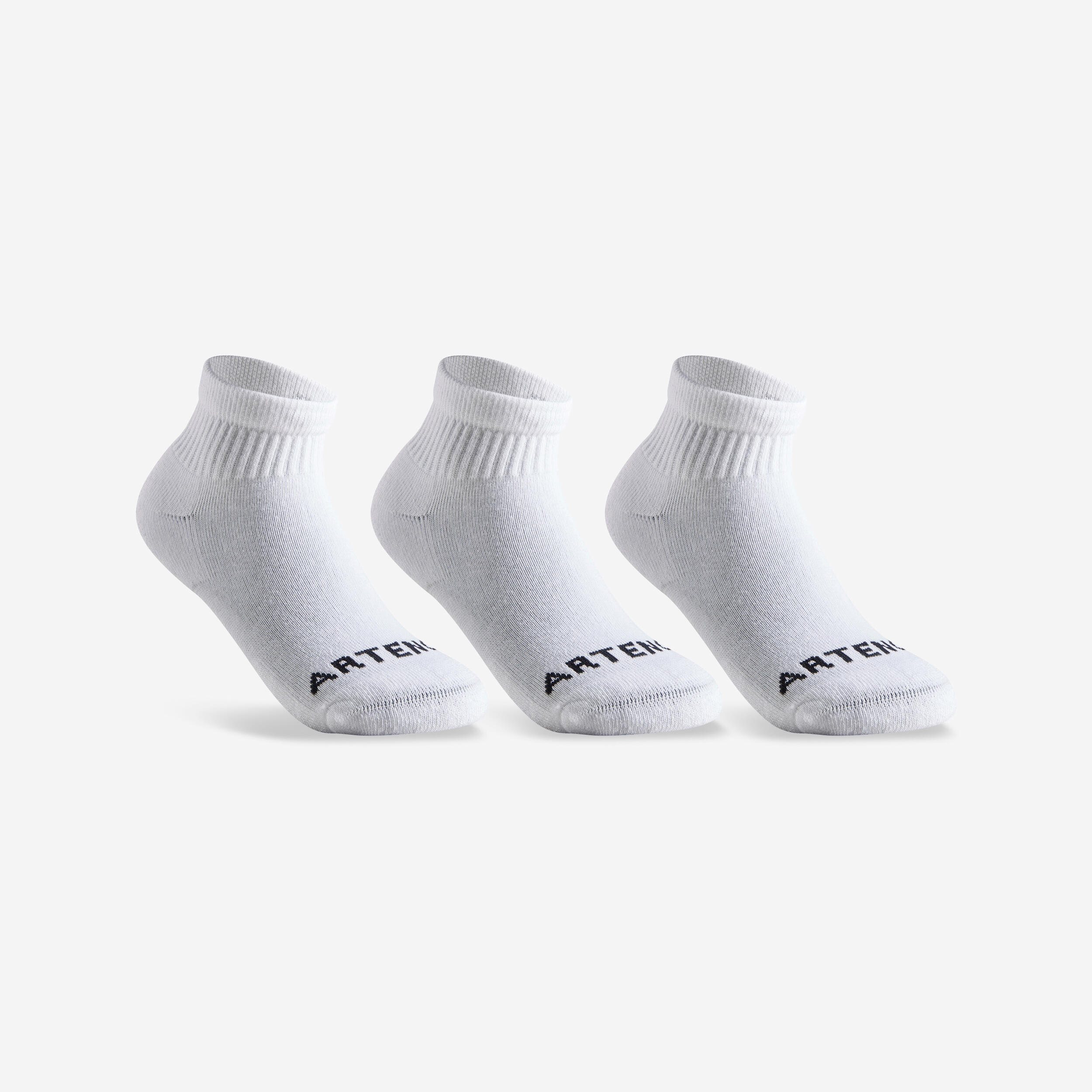 CHILDREN'S HALF-HEIGHT SPORTS SOCKS ARTENGO RS 100 WHITE PACK OF 3