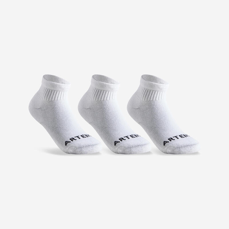 CHAUSSETTES DE SPORT ENFANT MI-HAUTES ARTENGO RS 100 BLANC LOT DE 3