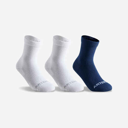 
      Detské športové ponožky RS 160 vysoké 3 páry tmavomodro-biele
  