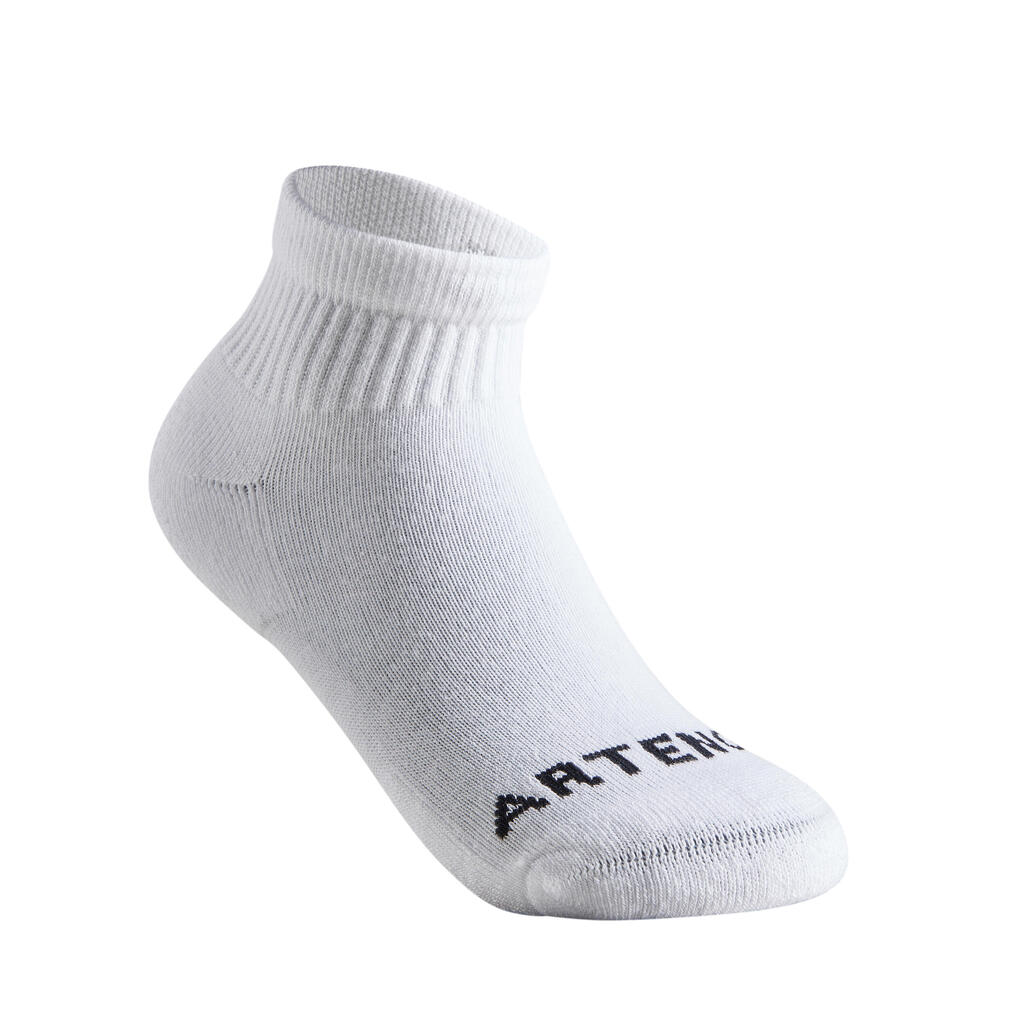 CHAUSSETTES DE SPORT ENFANT MI-HAUTES  ARTENGO  RS 100 BLANC LOT DE 3