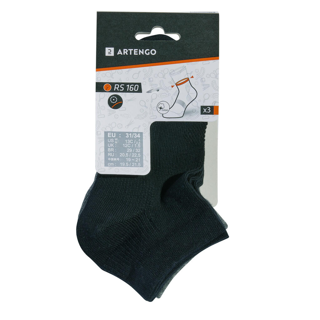 Kids' Mid Sports Socks Tri-Pack RS 160 - Black/Grey