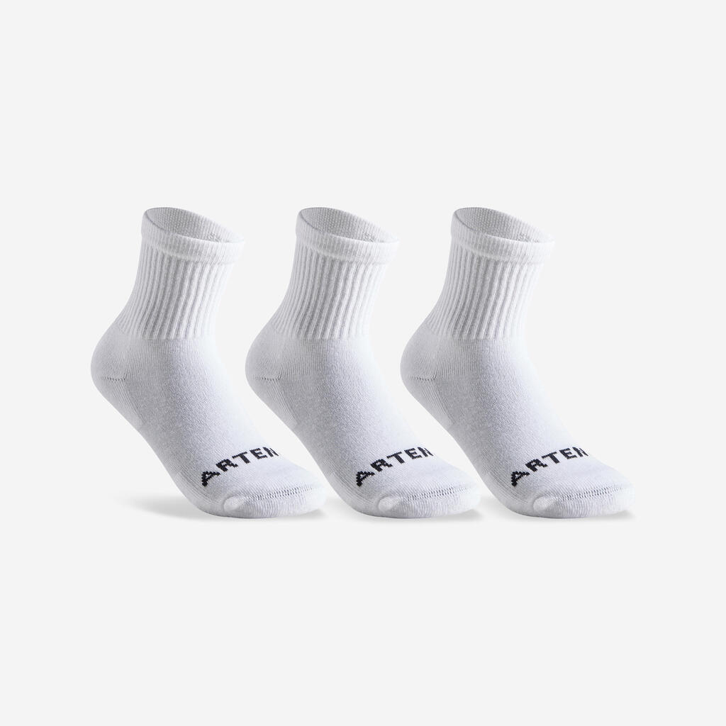 CALCETINES LARGOS DEPORTES DE RAQUETA NIÑOS ARTENGO RS 100 BLANCO x3 PARES