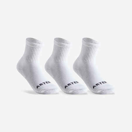 Čarape za sportove s reketom visoke RS100 tri para dječje bijele