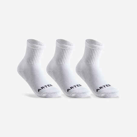 CHAUSSETTES SPORTS DE RAQUETTES HAUTES ENFANT ARTENGO  RS 100 BLANCHE LOT DE 3