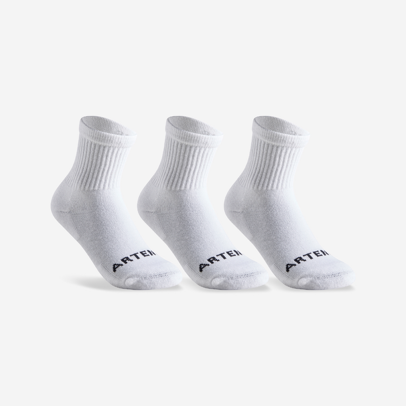 CHAUSSETTES SPORTS DE RAQUETTES HAUTES ENFANT ARTENGO RS 100 BLANCHE LOT DE 3