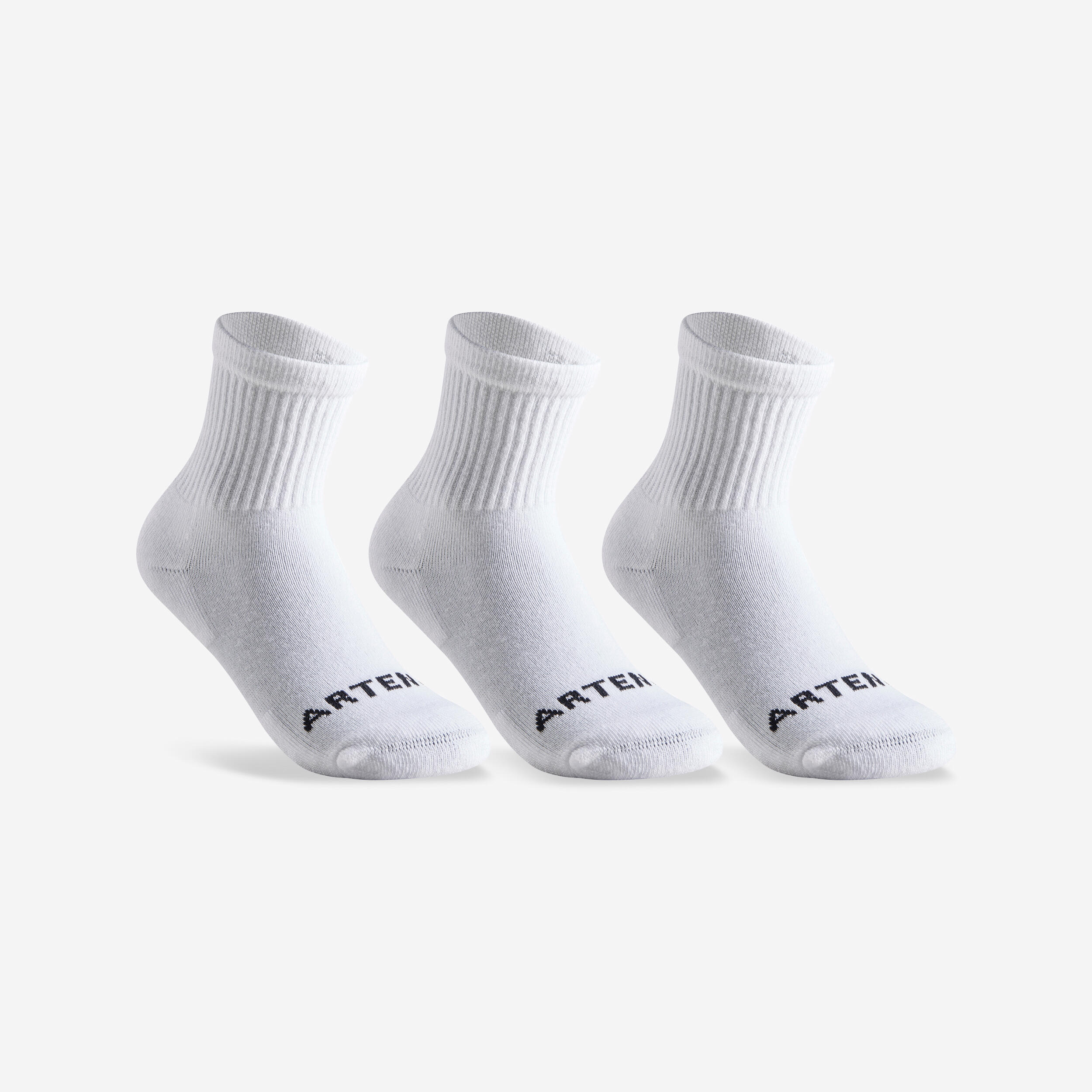 ARTENGO Kids' High Racket Sports Socks RS100 Tri-Pack - White