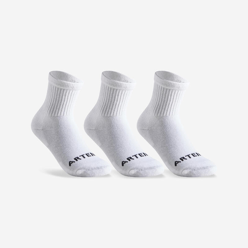 Vysoké tenisové ponožky RS100 bílé 3 páry 