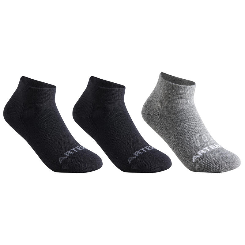 CHAUSSETTES DE SPORT ENFANT MI-HAUTES ARTENGO RS 160  NOIR GRIS LOT DE 3