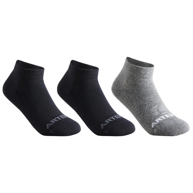 Çocuk Orta Boy Konçlu Spor Çorabı - 3 Çift -Siyah / Gri - RS160