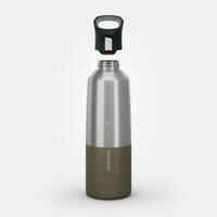 1 L stainless steel water bottle with quick-open cap for hiking - Khaki