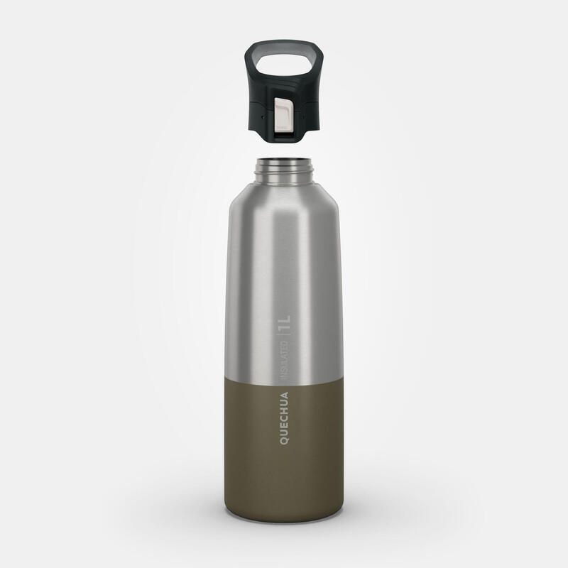 Trinkflasche Isolierflasche mit Schnellverschluss Wandern - 1 L khaki