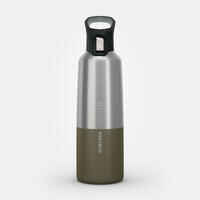 1 L stainless steel water bottle with quick-open cap for hiking - Khaki