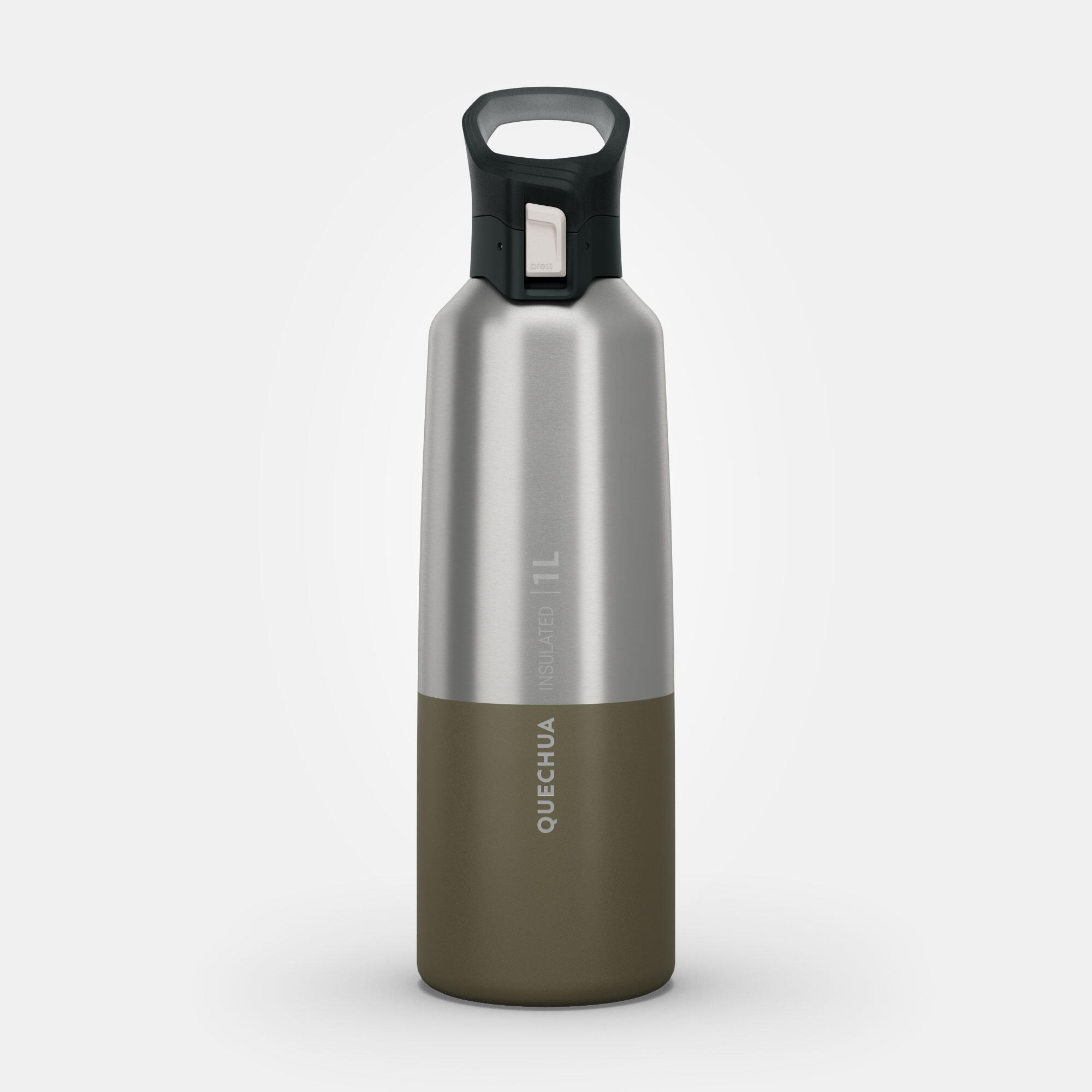 1 L stainless steel water bottle with quick-open cap for hiking - Khaki 12/13