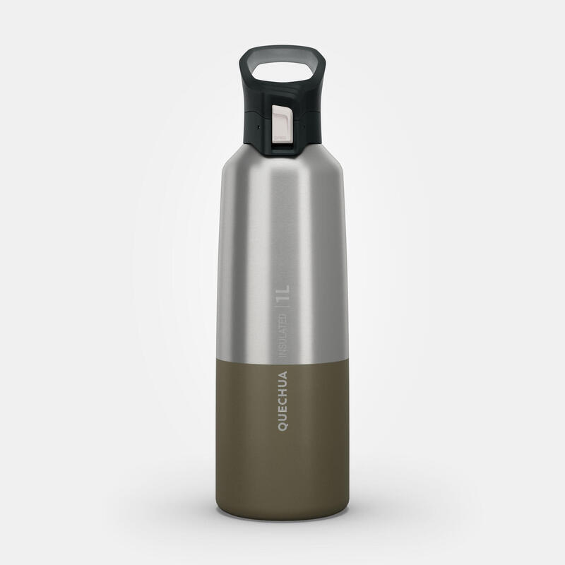 Trinkflasche Isolierflasche mit Schnellverschluss Wandern - 1 L khaki