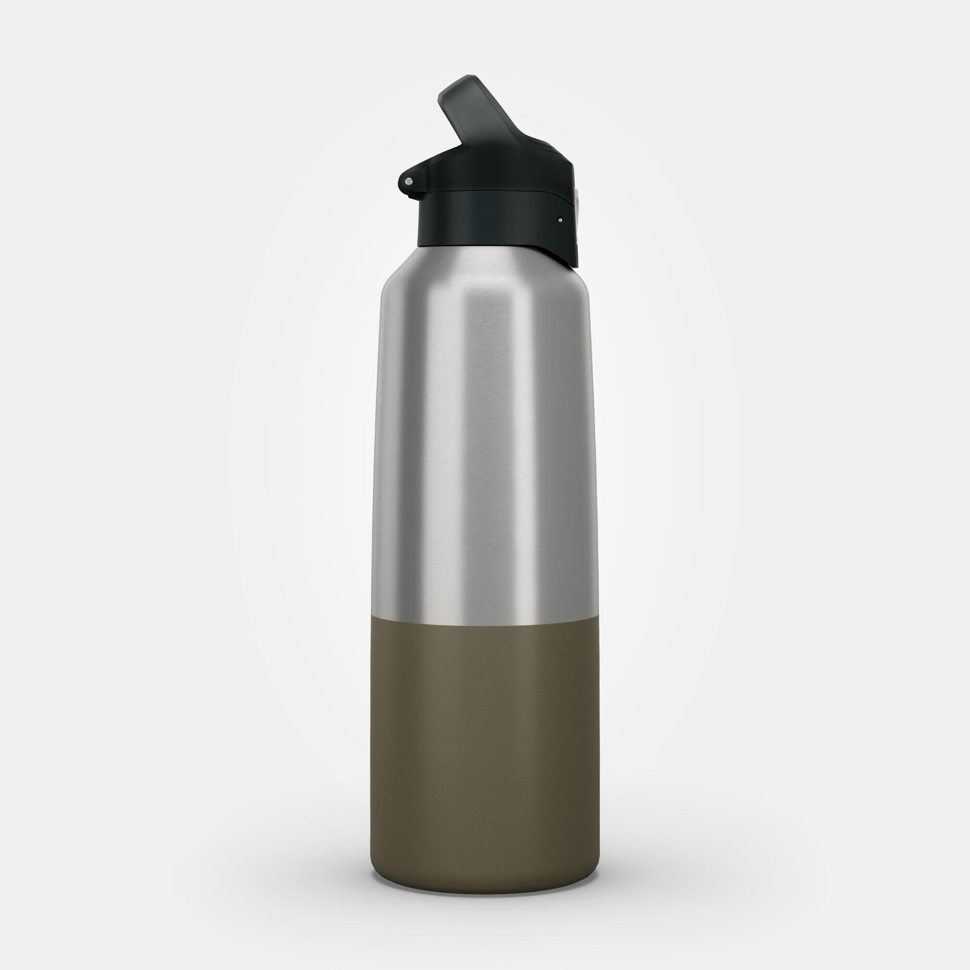 1 L stainless steel water bottle with quick-open cap for hiking - Khaki 11/12
