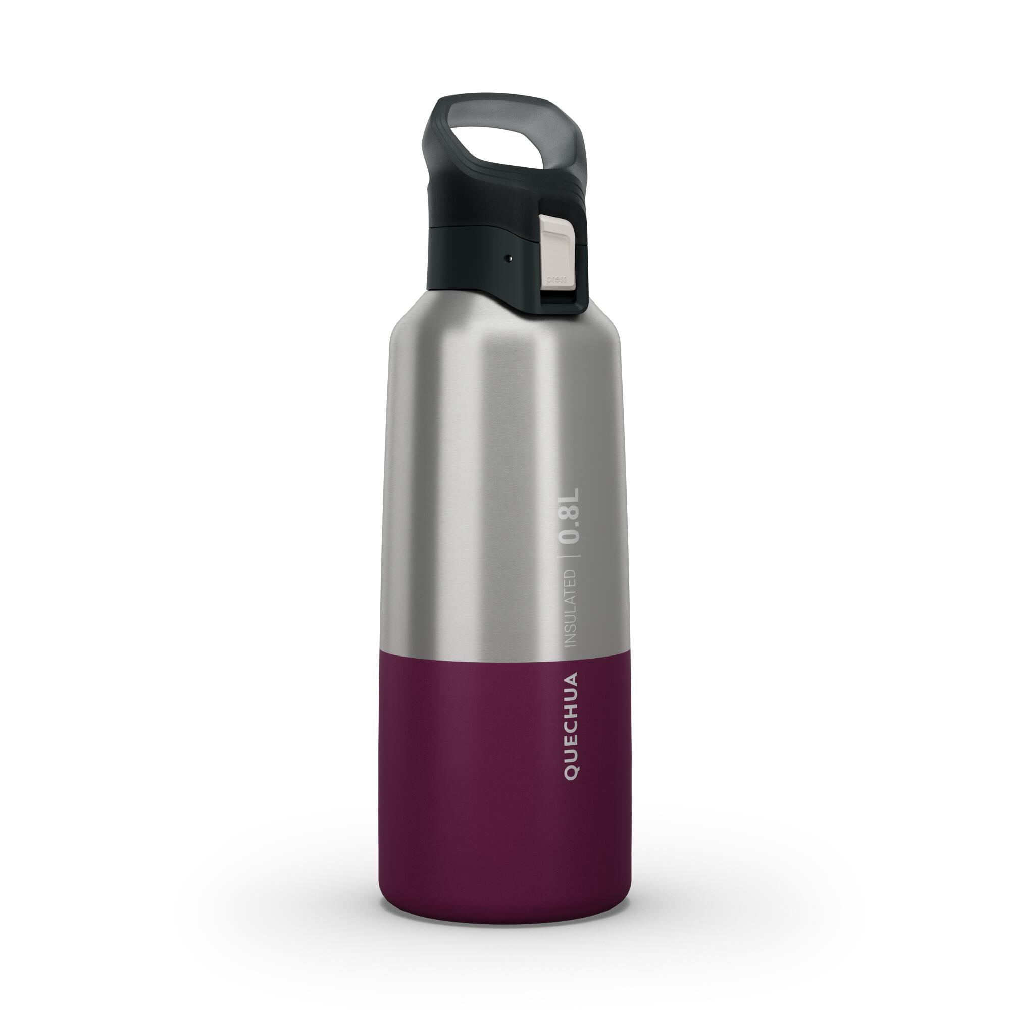 QUECHUA 0.8 L stainless steel isothermal water bottle with quick-release cap for hiking 