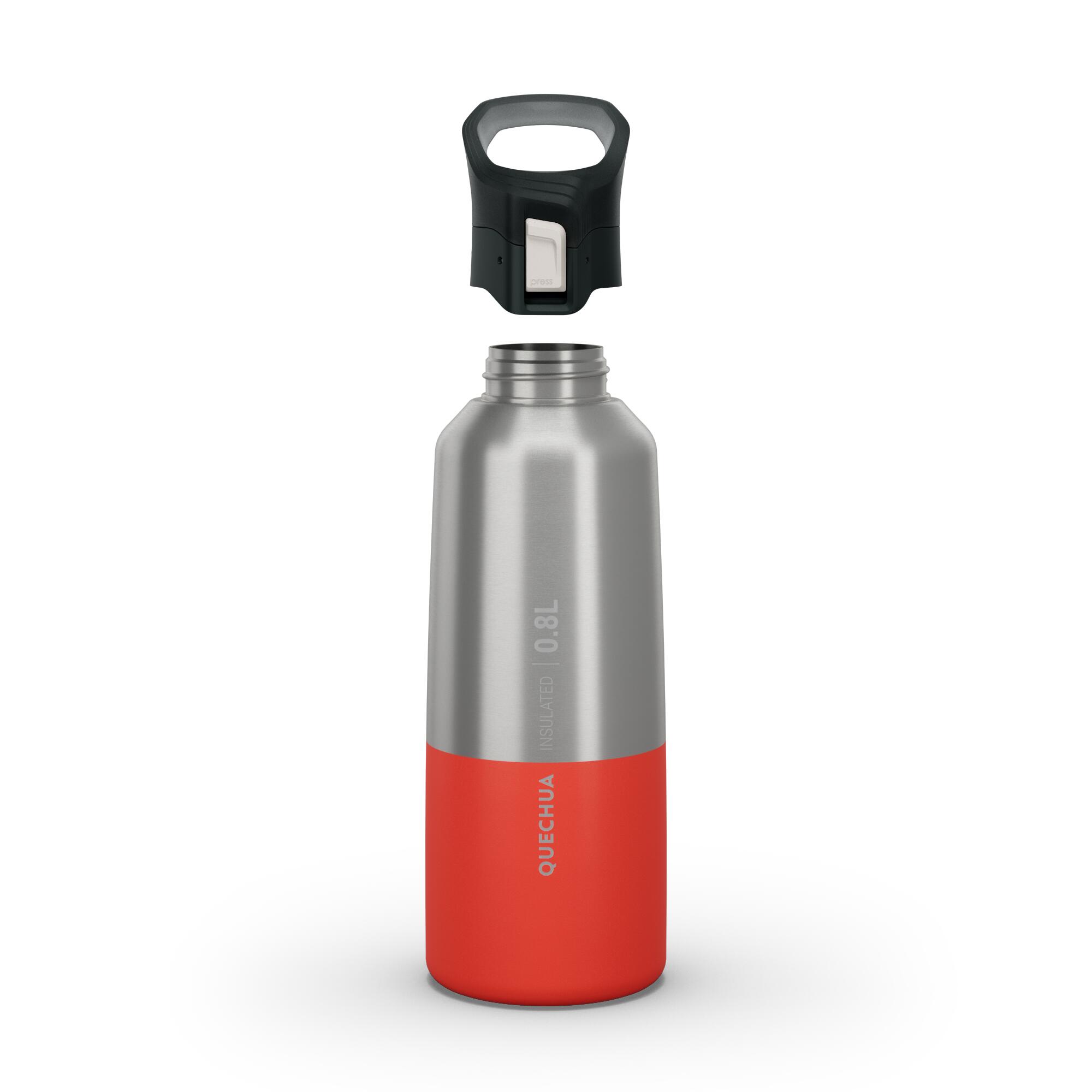 0.8 L stainless steel water bottle with quick-open cap for hiking - Red 22/35