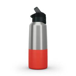 0.8 L stainless steel water bottle with quick-open cap for hiking - Red