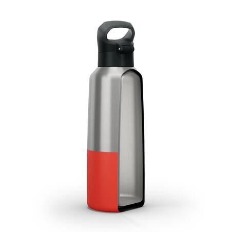 0.8 L stainless steel water bottle with quick-open cap for hiking - Red