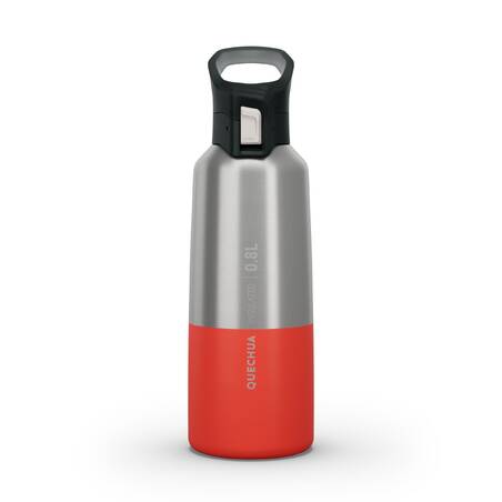 0.8 L stainless steel water bottle with quick-open cap for hiking - Red