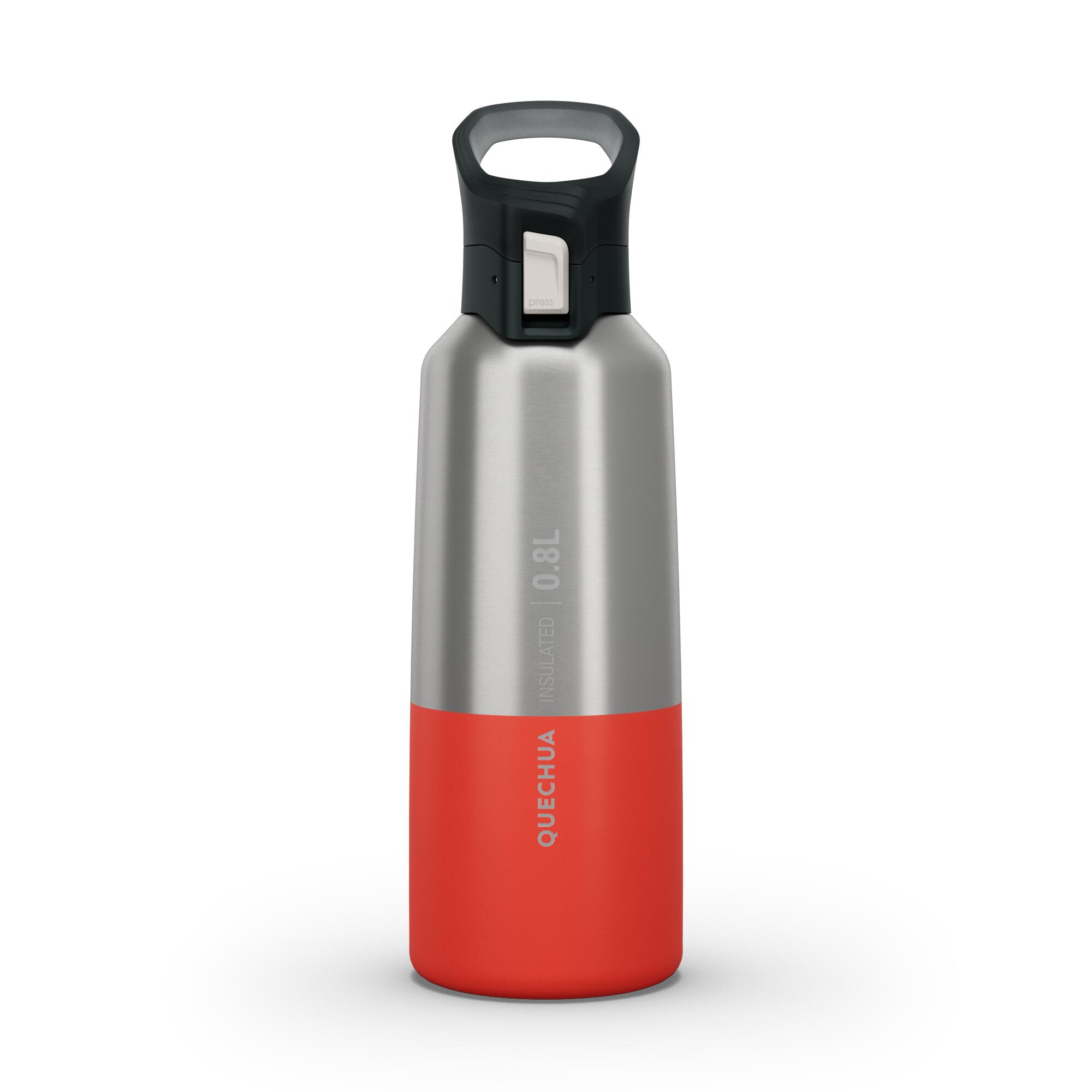 0.8 L stainless steel water bottle with quick-open cap for hiking - Red 18/35