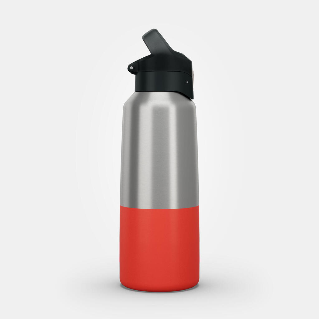 0.8 L stainless steel isothermal water bottle with quick-release cap for hiking