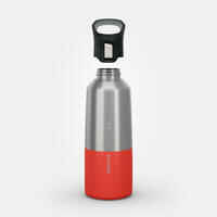 0.8 L stainless steel water bottle with quick-open cap for hiking - Red