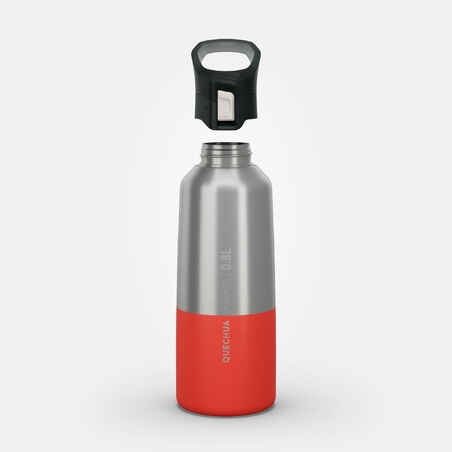 0.8 L stainless steel water bottle with quick-open cap for hiking - Red