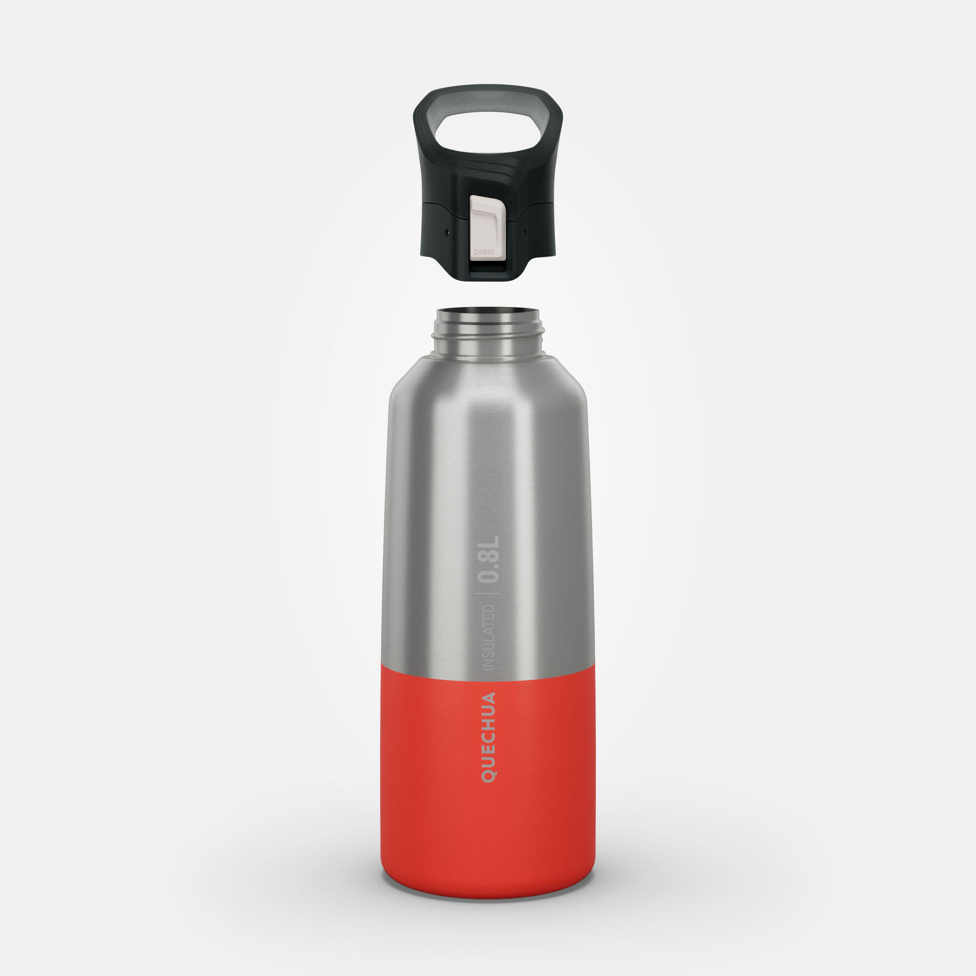 0.8 L stainless steel water bottle with quick-open cap for hiking - Red 2/35