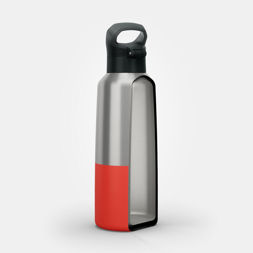 0.8 L stainless steel isothermal water bottle with quick-release cap for hiking