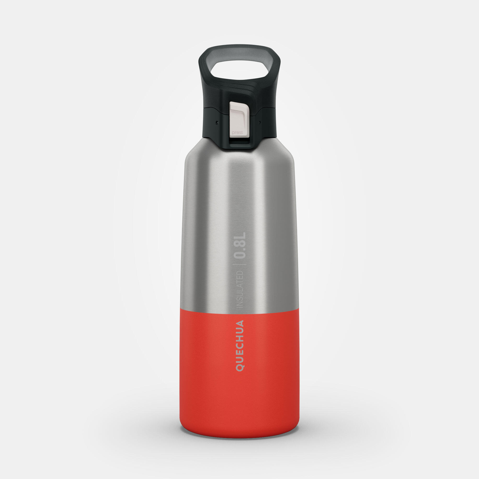 0.8 L stainless steel water bottle with quick-open cap for hiking - Red 12/35