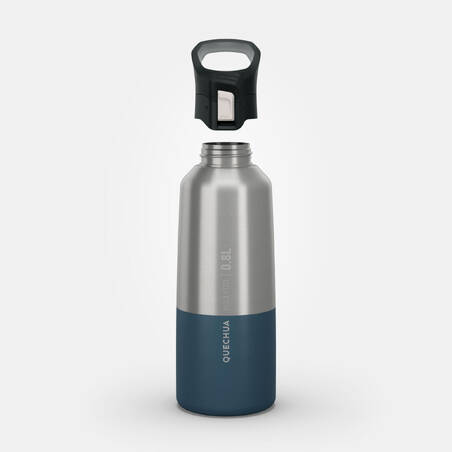 0.8 L stainless steel isothermal water bottle with quick-release cap for hiking 