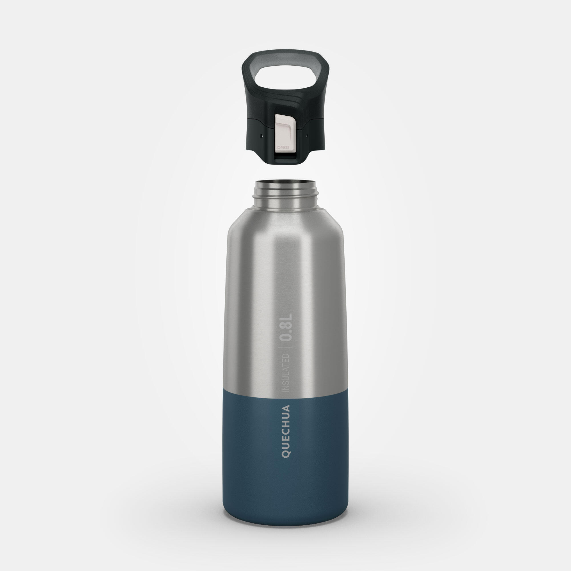 0.8 L stainless steel isothermal water bottle with quick-release cap for hiking  2/31