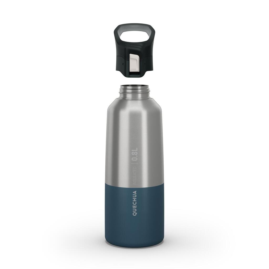 0.8 L stainless steel water bottle with quick-open cap for hiking - Red