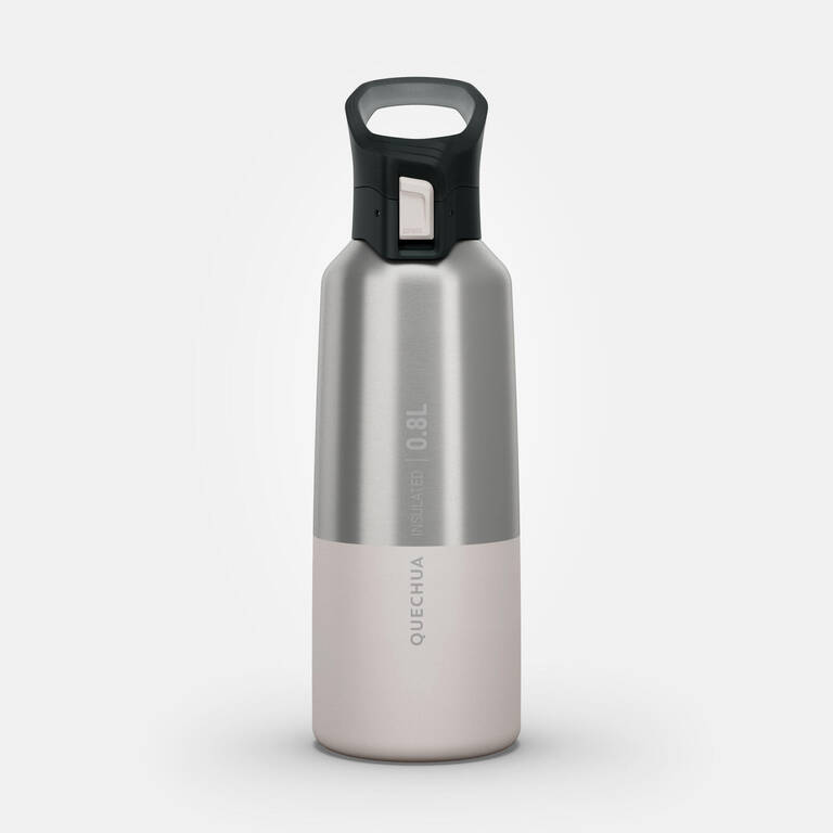 0.8 L stainless steel isothermal water bottle with quick-release cap for hiking