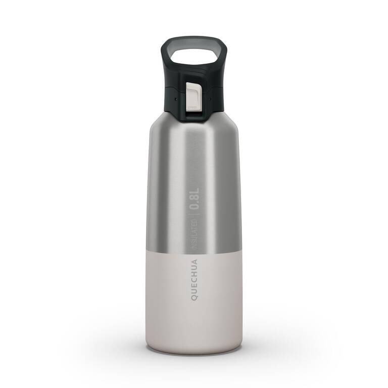 0.8 L stainless steel isothermal water bottle with quick-release cap for hiking