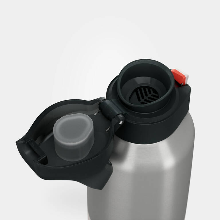 0.8 L stainless steel isothermal water bottle with quick-release cap for hiking