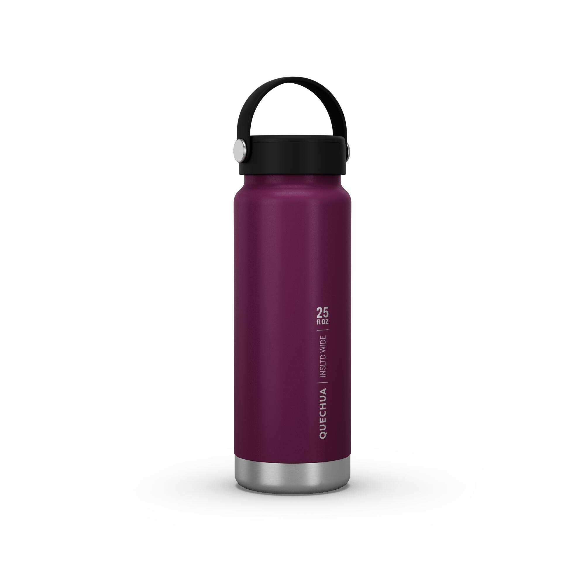QUECHUA Isothermal flask MH100(double-skinned S/stl with vacuum)0.75L,big opening,purple