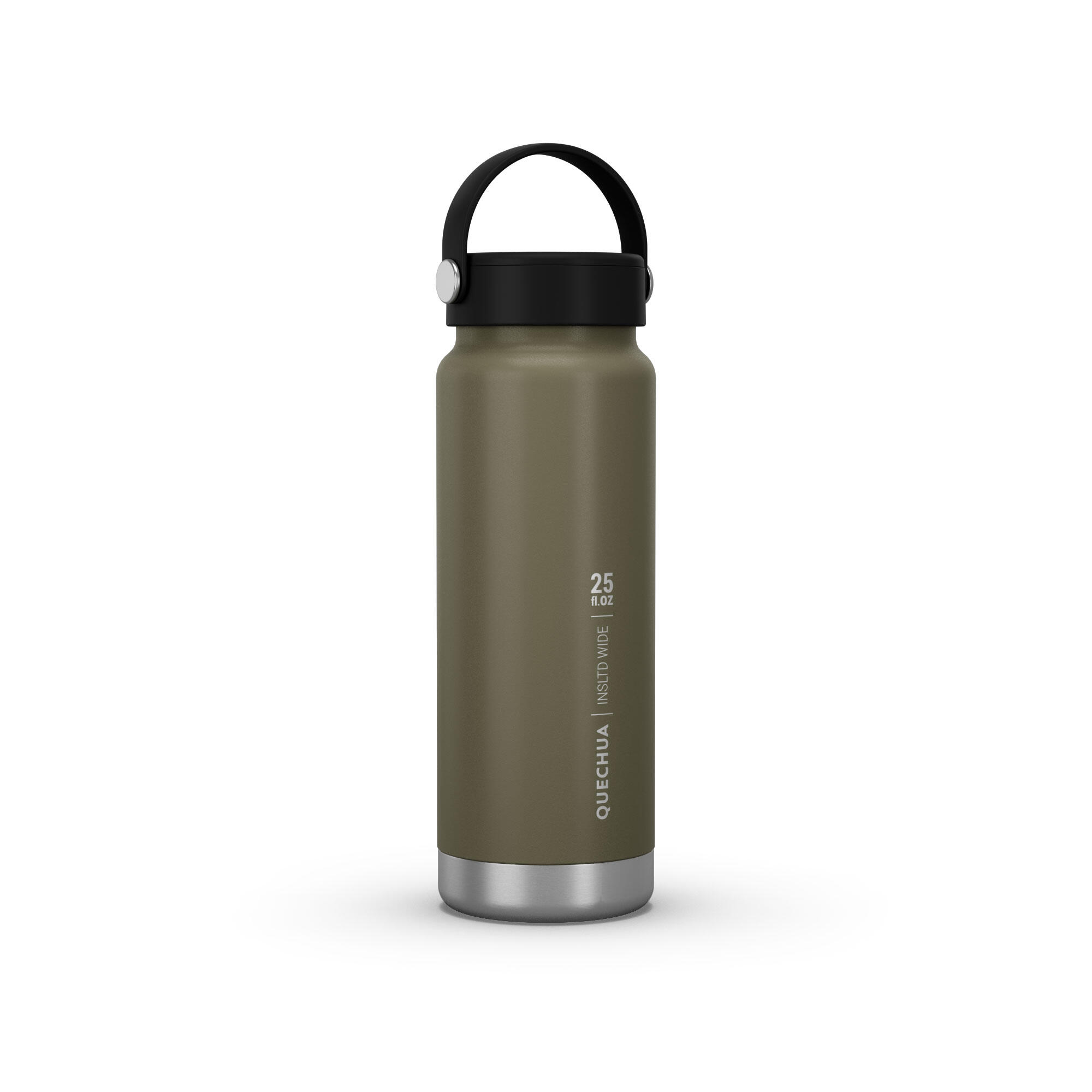 QUECHUA Isothermal Flask MH100 (s/steel double wall with air gap) 0.75wide opening Khaki