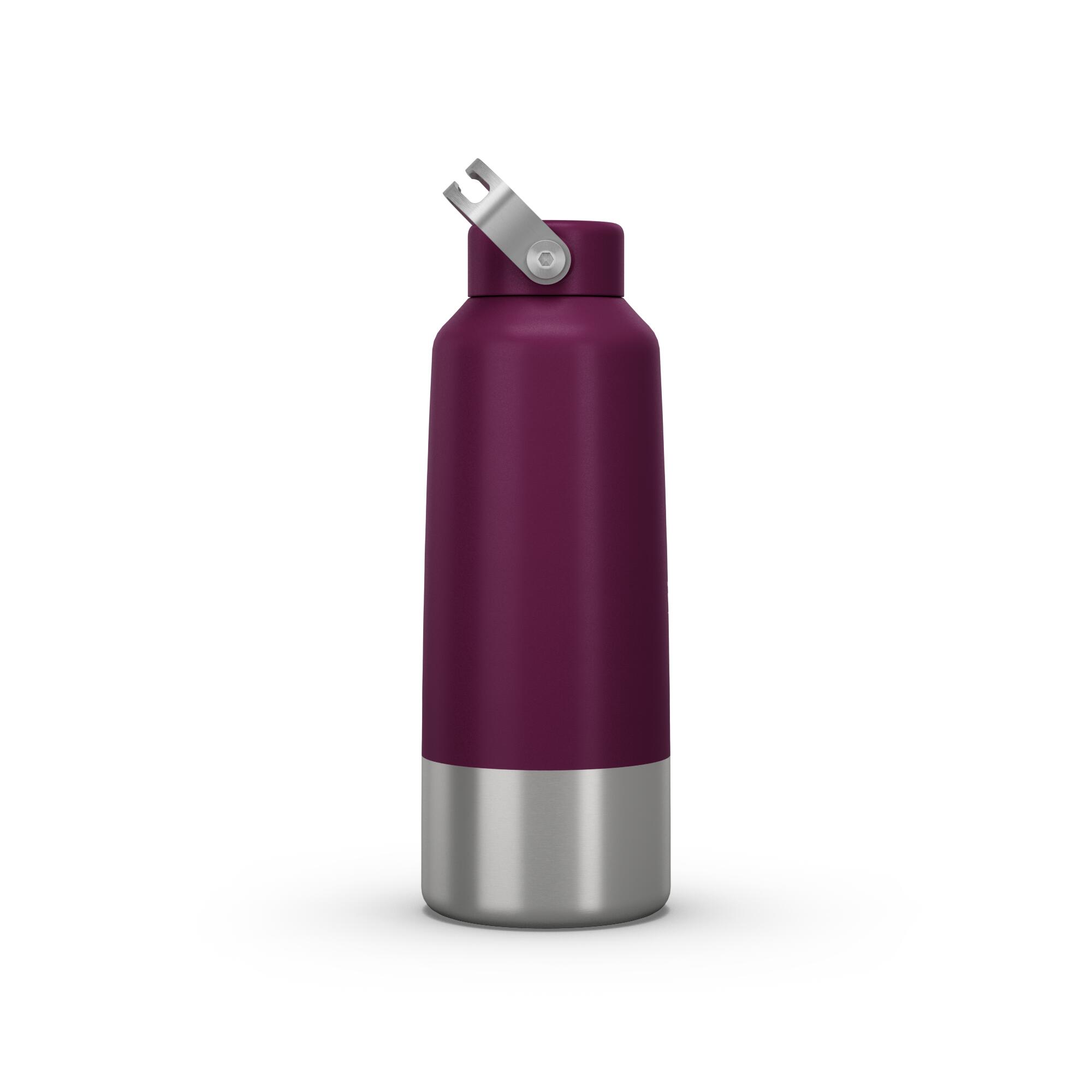 QUECHUA Stainless Steel Water Bottle with Screw Cap for Hiking 1 L - Purple