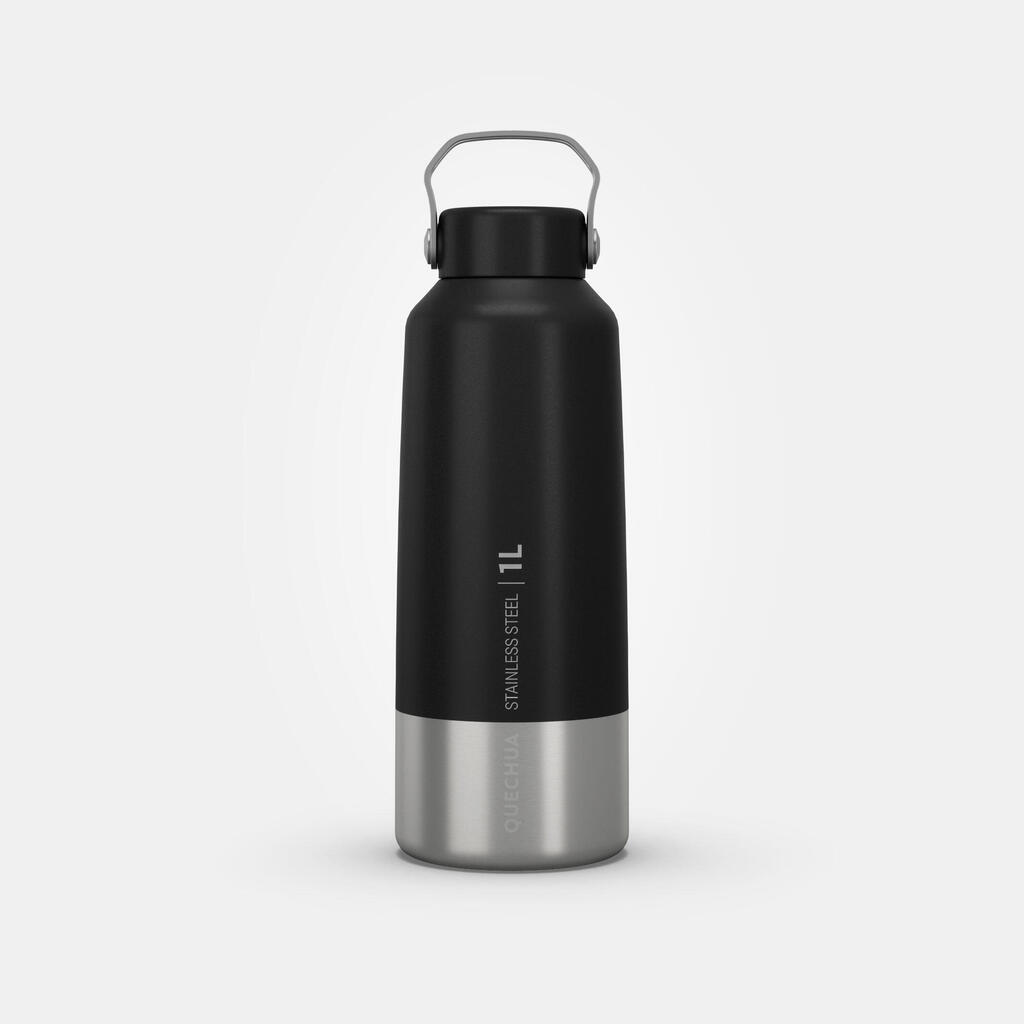 1 L stainless steel flask with screw cap for hiking - White