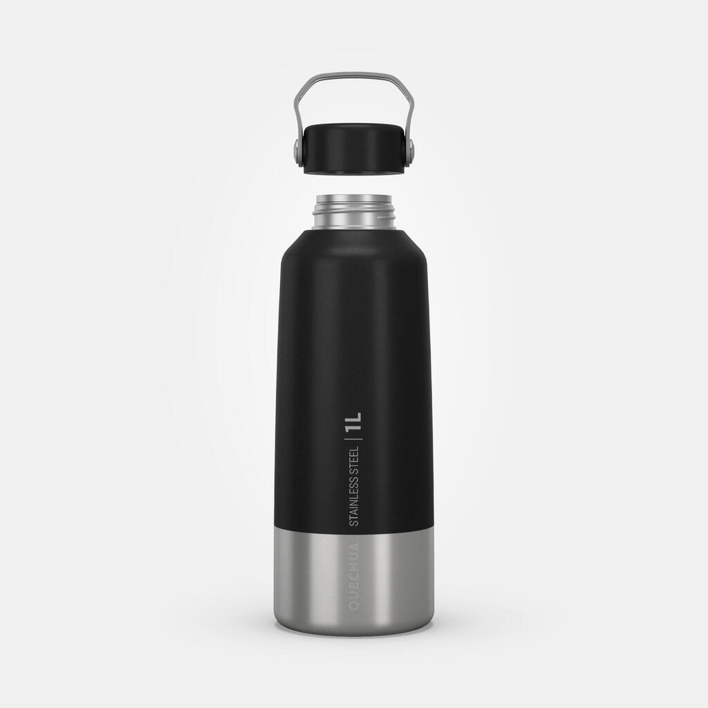 Gourde inox 1L avec bouchon à vis pour la randonnée - Noir