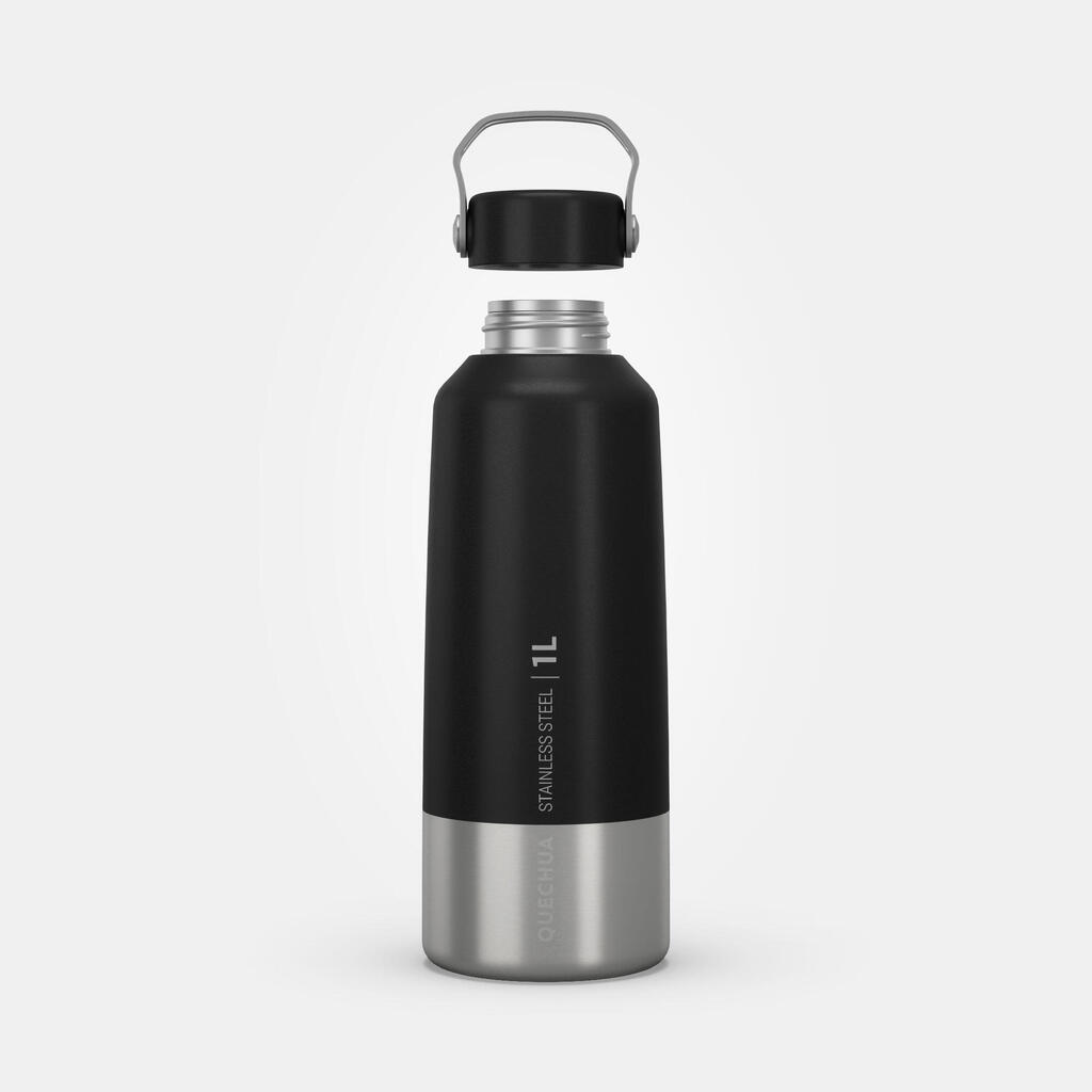Stainless Steel Water Bottle with Screw Cap for Hiking 1 L - Khaki
