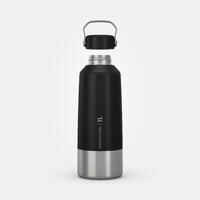 Hiking Stainless Steel Water Bottle with Screw Top MH100 1L - black