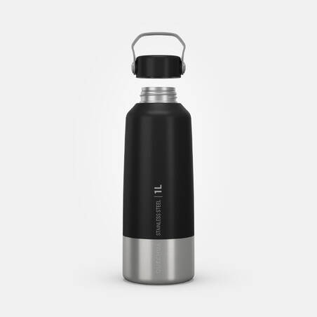 1 L stainless steel flask with screw cap for hiking - black