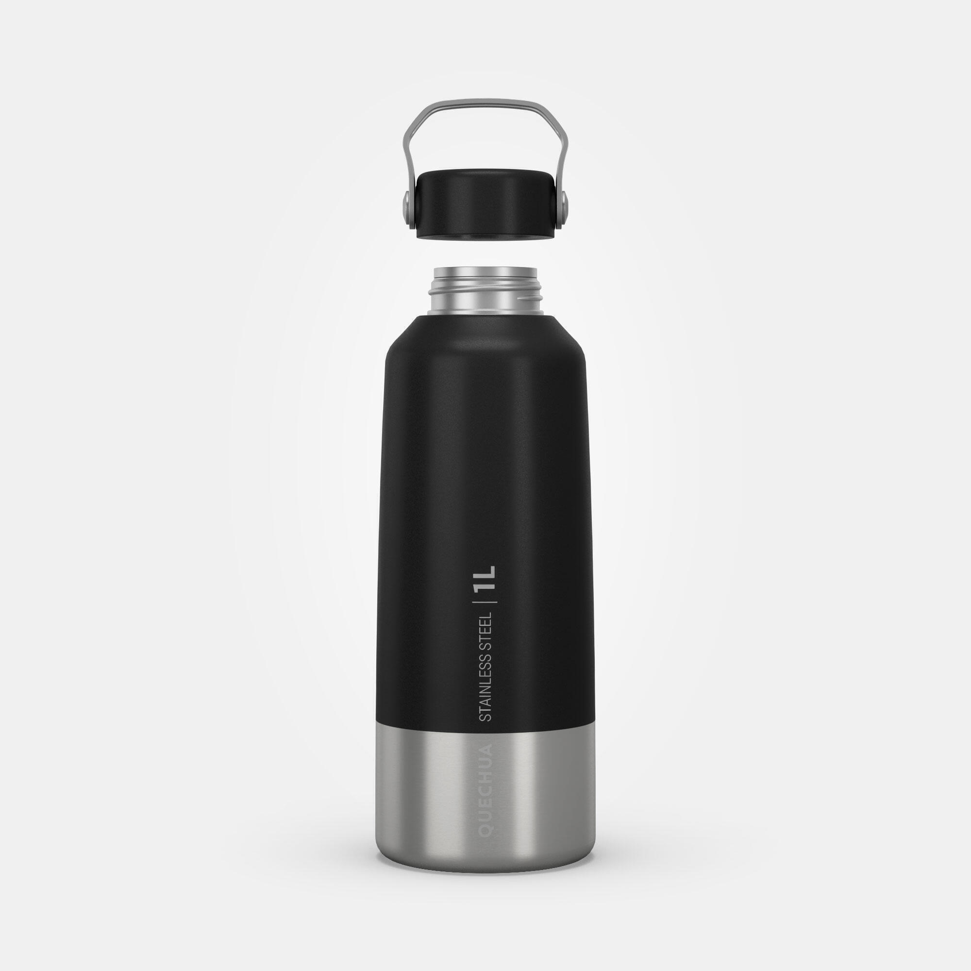 1 L stainless steel flask with screw cap for hiking - black 3/11