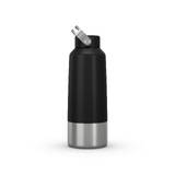 Hiking Stainless Steel Water Bottle with Screw Top MH100 1L - black